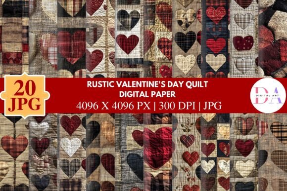 Download Rustic Valentine's Day Quilt Digital Pap - Rustic valentine Collection
