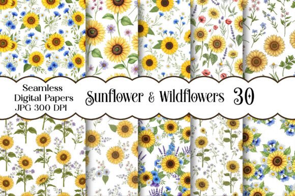 Download Sunflower &amp; Wildflowers Seamless Pattern - Premium Resources