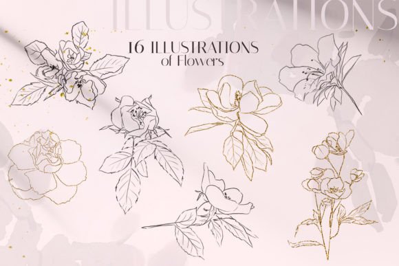 Download Golden Line Art Flowers - Line art flowers Collection