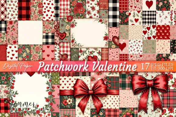 Download Rustic Valentine Patchwork Digital Paper - Rustic valentine Collection